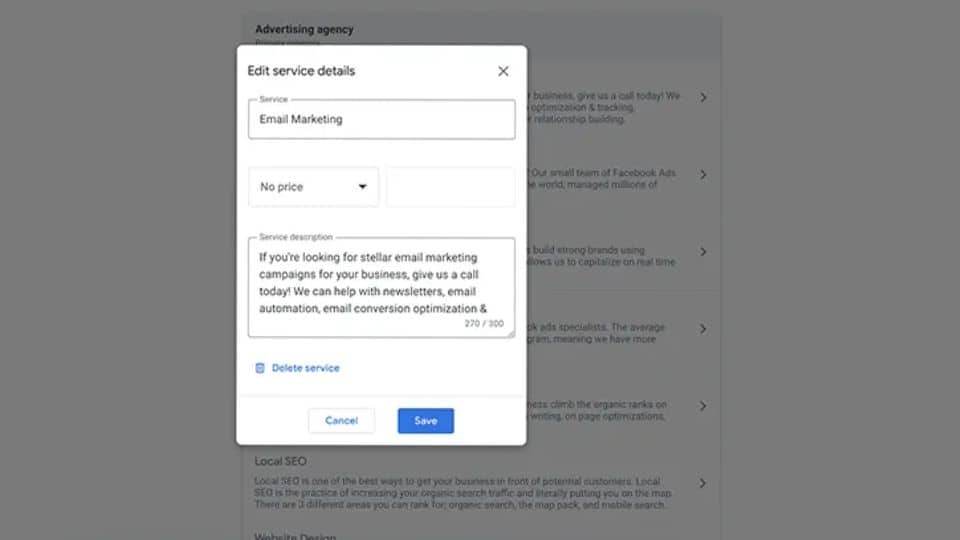 google my business service descriptions